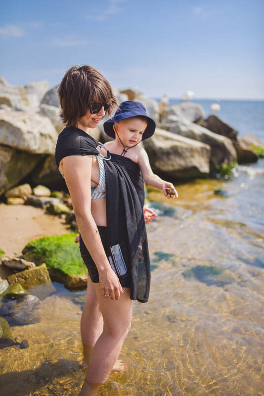 Water ring sling (100% polyester), with gathered shoulder - BLACK MESH - standard 1.8m - Woven Baby    water_ringsling    #