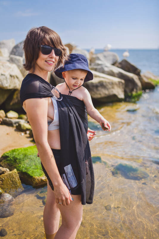Water ring sling (100% polyester), with gathered shoulder - BLACK MESH - standard 1.8m - Woven Baby    water_ringsling    #