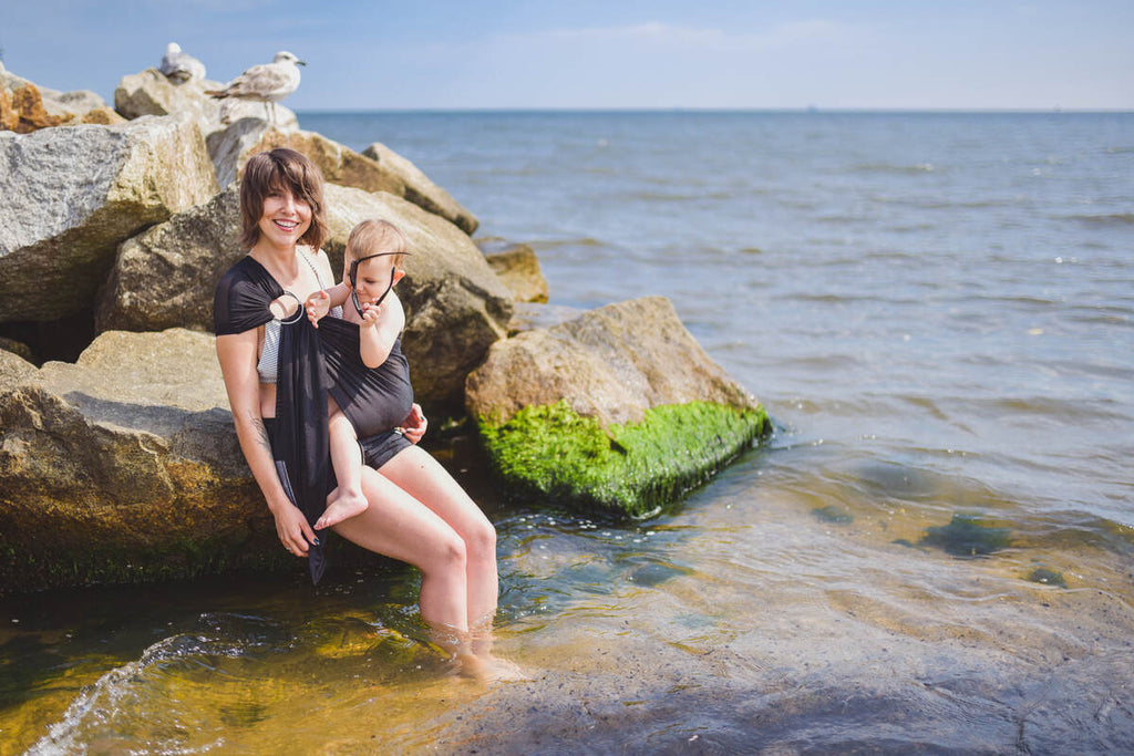 Water ring sling (100% polyester), with gathered shoulder - BLACK MESH - standard 1.8m - Woven Baby    water_ringsling    #