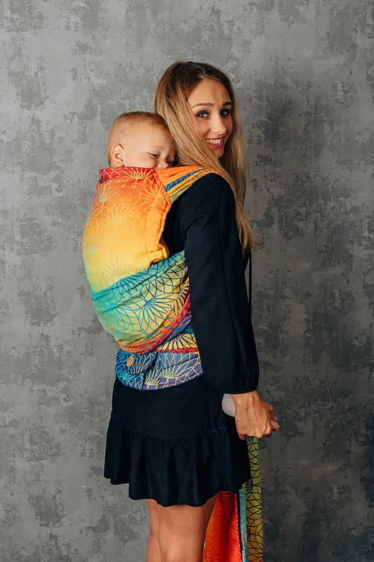 LennyHybrid Half Buckle Carrier, jacquard weave 100% cotton - RAINBOW LOTUS - Woven Baby Size - Preschool-Size - Standard   lenny_hybrid    #