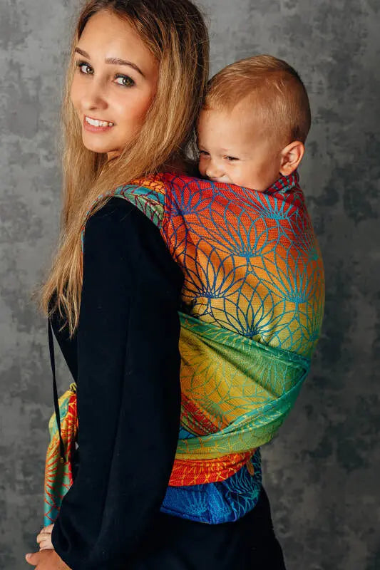 LennyHybrid Half Buckle Carrier, jacquard weave 100% cotton - RAINBOW LOTUS - Woven Baby Size - Preschool-Size - Standard   lenny_hybrid    #