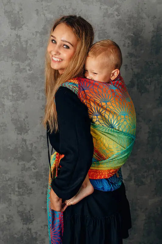 LennyHybrid Half Buckle Carrier, jacquard weave 100% cotton - RAINBOW LOTUS - Woven Baby Size - Preschool-Size - Standard   lenny_hybrid    #