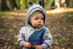 Jumpsuit for a child- Gray melange & Peacock's Tail  - Fantasy - Woven Baby 104   bear_romper    #