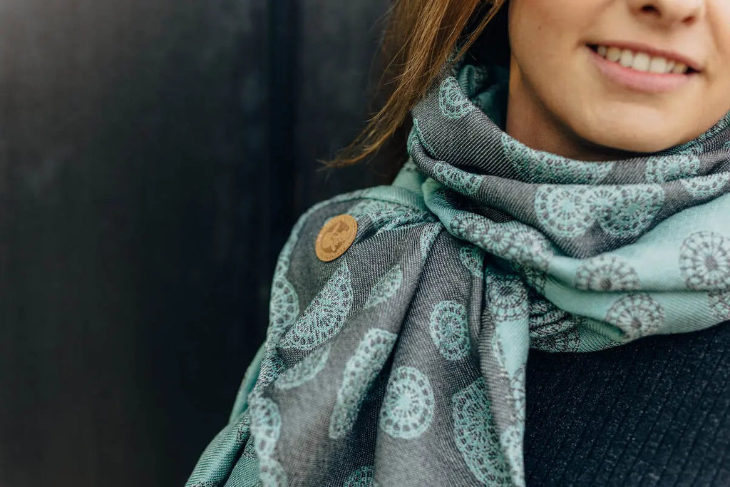 LennyScarf - 42% cotton, 58 % silk - Lace Grey & Mint - Woven Baby    lenny_scarf    #