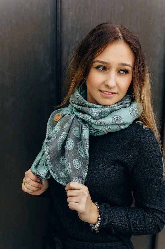 LennyScarf - 42% cotton, 58 % silk - Lace Grey & Mint - Woven Baby    lenny_scarf    #