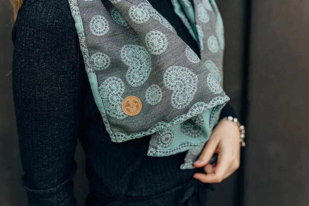 LennyScarf - 42% cotton, 58 % silk - Lace Grey & Mint - Woven Baby    lenny_scarf    #