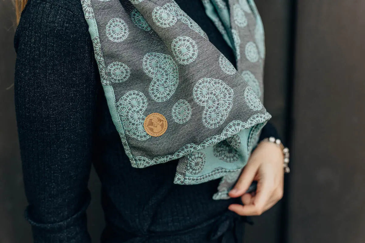 LennyScarf - 42% cotton, 58 % silk - Lace Grey & Mint - Woven Baby    lenny_scarf    #