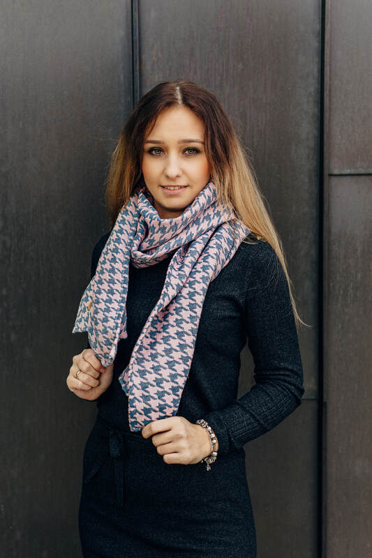 LennyScarf - 40% cotton 21 % baby alpaka 21 % angora 18% mulberry silk - Pepitka Grey & Pink