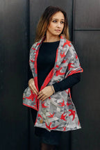 LennyScarf - 42% cotton, 34 % merino wool,  9 % silk, 15% cashmere - Swallows Grey & Red - Woven Baby    lenny_scarf    #