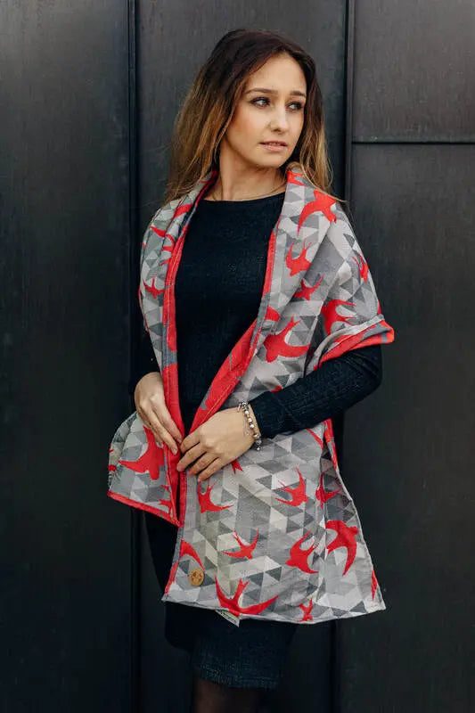 LennyScarf - 42% cotton, 34 % merino wool,  9 % silk, 15% cashmere - Swallows Grey & Red - Woven Baby Title - Default Title   lenny_scarf    #