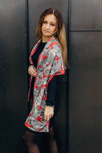 LennyScarf - 42% cotton, 34 % merino wool,  9 % silk, 15% cashmere - Swallows Grey & Red - Woven Baby    lenny_scarf    #