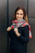 LennyScarf - 42% cotton, 34 % merino wool,  9 % silk, 15% cashmere - Swallows Grey & Red - Woven Baby    lenny_scarf    #