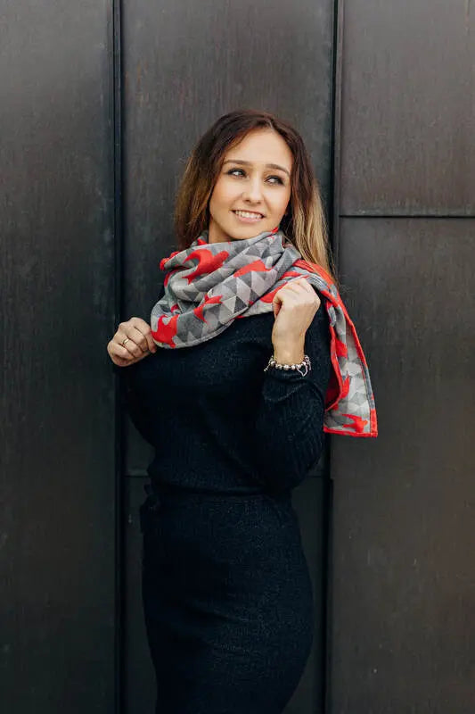 LennyScarf - 42% cotton, 34 % merino wool,  9 % silk, 15% cashmere - Swallows Grey & Red - Woven Baby Title - Default Title   lenny_scarf    #