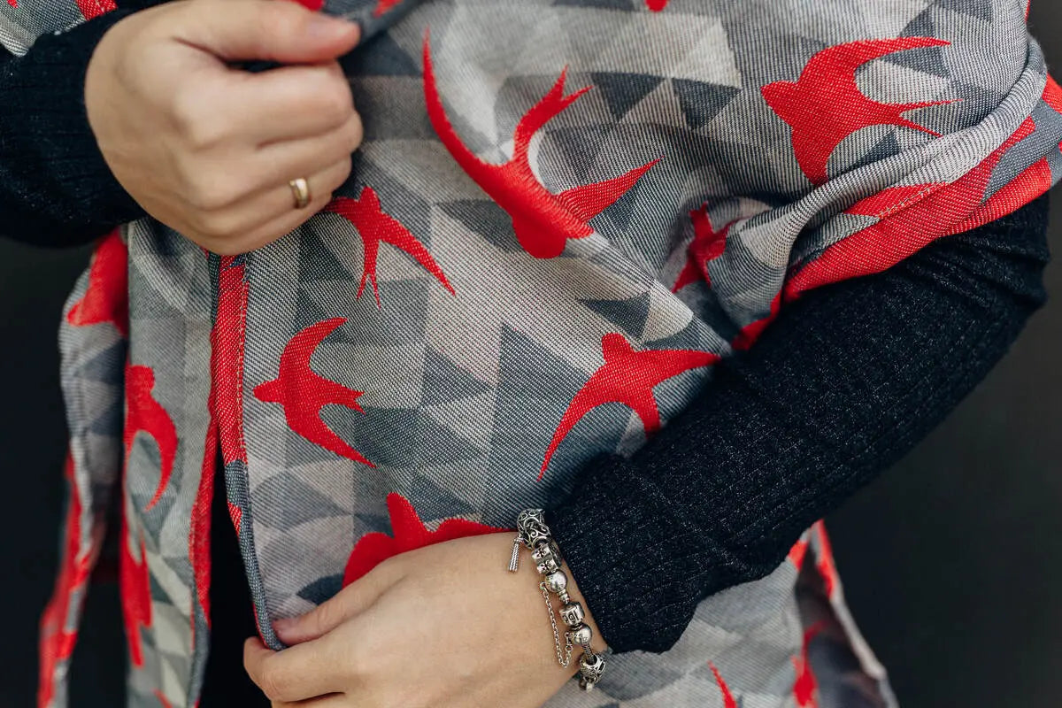 LennyScarf - 42% cotton, 34 % merino wool,  9 % silk, 15% cashmere - Swallows Grey & Red - Woven Baby Title - Default Title   lenny_scarf    #