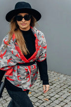 LennyScarf - 42% cotton, 34 % merino wool,  9 % silk, 15% cashmere - Swallows Grey & Red - Woven Baby    lenny_scarf    #