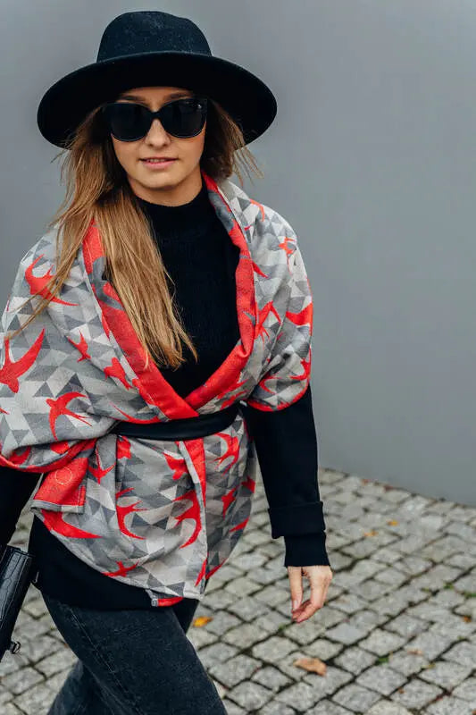 LennyScarf - 42% cotton, 34 % merino wool,  9 % silk, 15% cashmere - Swallows Grey & Red - Woven Baby    lenny_scarf    #