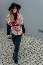 LennyScarf - 42% cotton, 34 % merino wool,  9 % silk, 15% cashmere - Swallows Grey & Red - Woven Baby    lenny_scarf    #