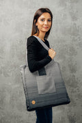 Shoulder bag made of wrap fabric (100% cotton) - LITTLE HERRINGBONE OMBRE GREY - standard size 37cmx37cm