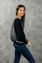 Sackpack made of wrap fabric (100% cotton) - LITTLE HERRINGBONE OMBRE GREY - standard size 32cmx43cm - Woven Baby    sackpacks    #