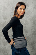 Waist Bag made of woven fabric, size large (100% cotton) - LITTLE HERRINGBONE OMBRE GREY