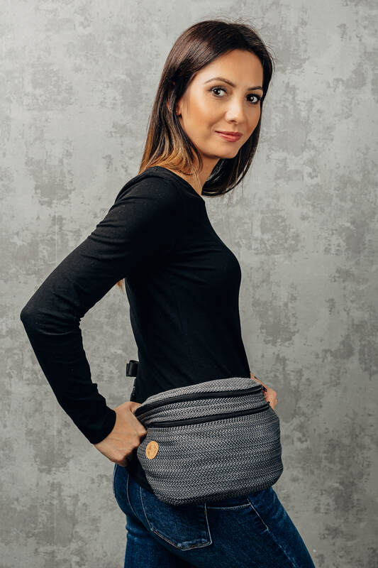 Waist Bag made of woven fabric, size large (100% cotton) - LITTLE HERRINGBONE OMBRE GREY