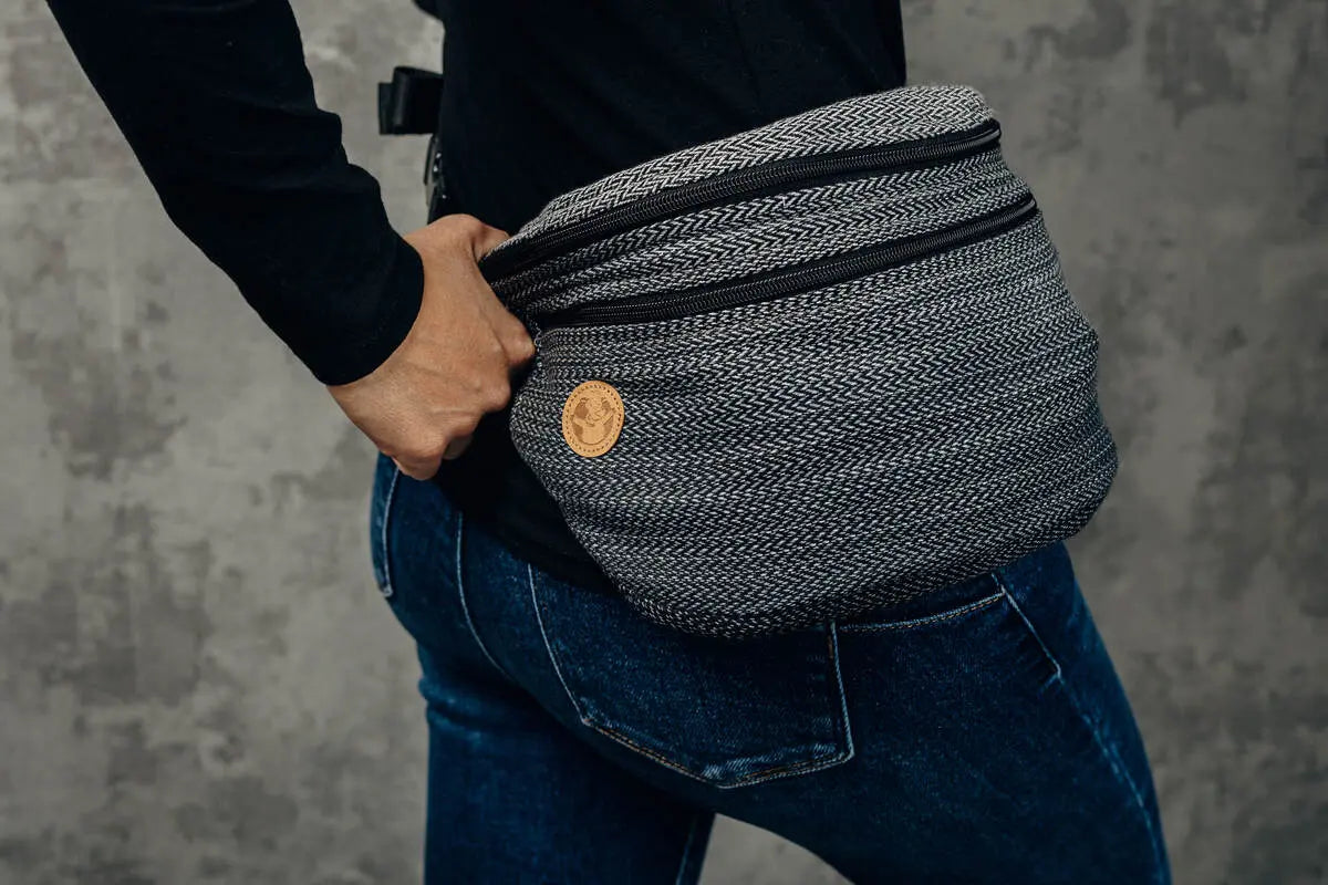 Waist Bag made of woven fabric, size large (100% cotton) - LITTLE HERRINGBONE OMBRE GREY - Woven Baby Title - Default Title   waist_bags    #