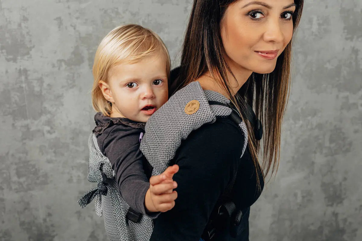 Drool Pads & Reach Straps Set, (60% cotton, 40% polyester) - LITTLE HERRINGBONE OMBRE GREY - Woven Baby    drool_pad    #