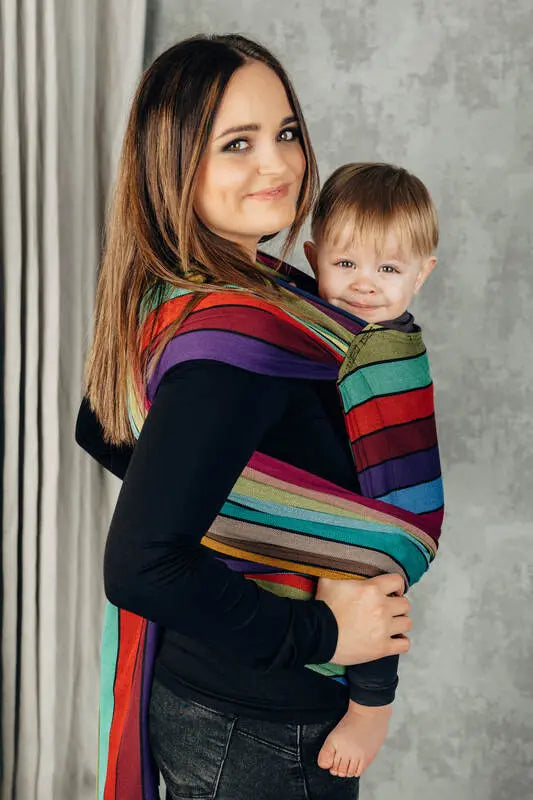 LennyHybrid Half Buckle Carrier, broken - twill weave 100% cotton - CAROUSEL OF COLORS - Woven Baby Size - Standard   lenny_hybrid    #