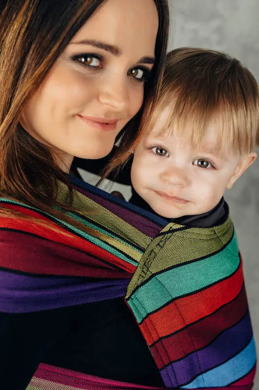 LennyHybrid Half Buckle Carrier, broken - twill weave 100% cotton - CAROUSEL OF COLORS - Woven Baby Size - Standard   lenny_hybrid    #