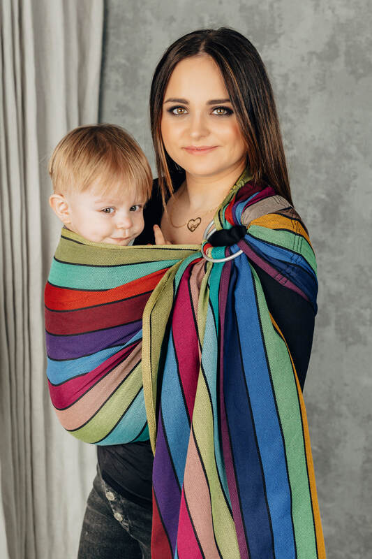 Ringsling, Broken twill Weave (100% cotton), with gathered shoulder - CAROUSEL OF COLORS - standard 1.8m - Woven Baby    ring_slings    #