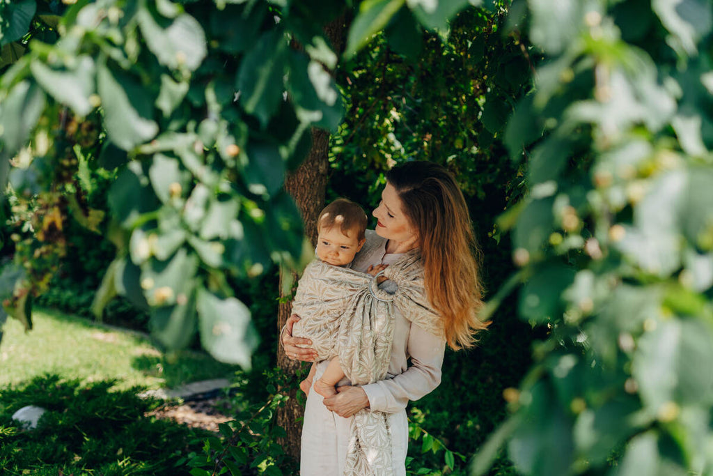 Ring Sling, Jacquard Weave (50% cotton, 50% bamboo viscose), with gathered shoulder - INFINITY - GOLDEN HOUR - standard 1.8m - Woven Baby    ring_slings    #