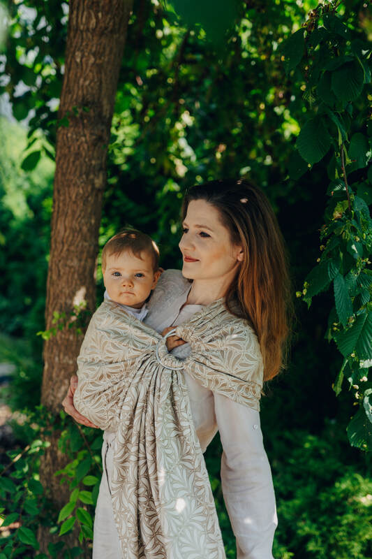 Ring Sling, Jacquard Weave (50% cotton, 50% bamboo viscose), with gathered shoulder - INFINITY - GOLDEN HOUR - standard 1.8m - Woven Baby    ring_slings    #