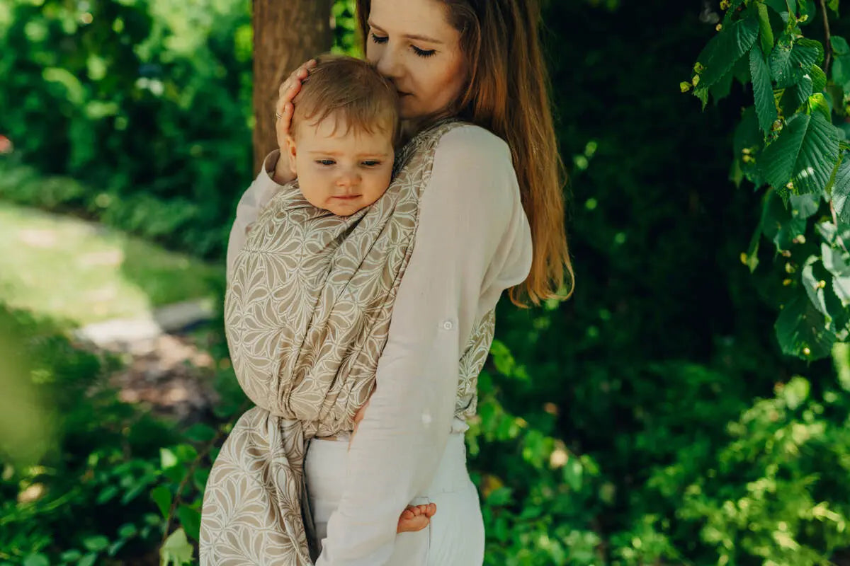 Baby Wrap, Jacquard Weave (50% cotton, 50% bamboo viscose) - INFINITY - GOLDEN HOUR (grade B) - Woven Baby Size - M   long_woven_wraps    #