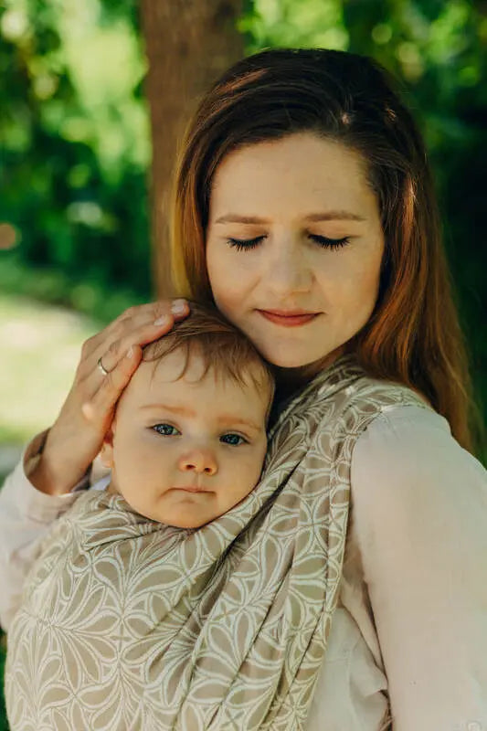 Baby Wrap, Jacquard Weave (50% cotton, 50% bamboo viscose) - INFINITY - GOLDEN HOUR (grade B) - Woven Baby M - 6   long_woven_wraps    #