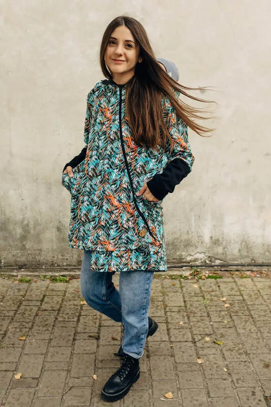 Asymmetrical Hoodie - Tropical Garden, 10% elastane, 3% polyester) (87% cotton) - Woven Baby XS   asymmetrical_hoodies    #