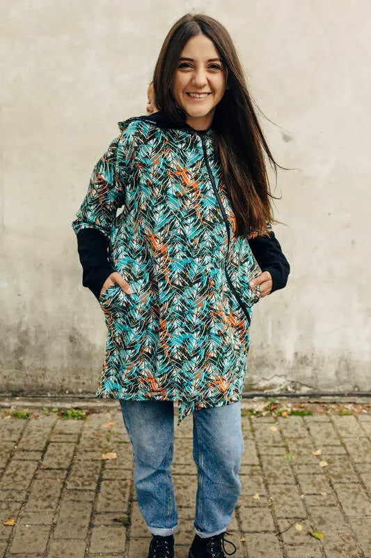 Asymmetrical Hoodie - Tropical Garden, 10% elastane, 3% polyester) (87% cotton) - Woven Baby XS   asymmetrical_hoodies    #