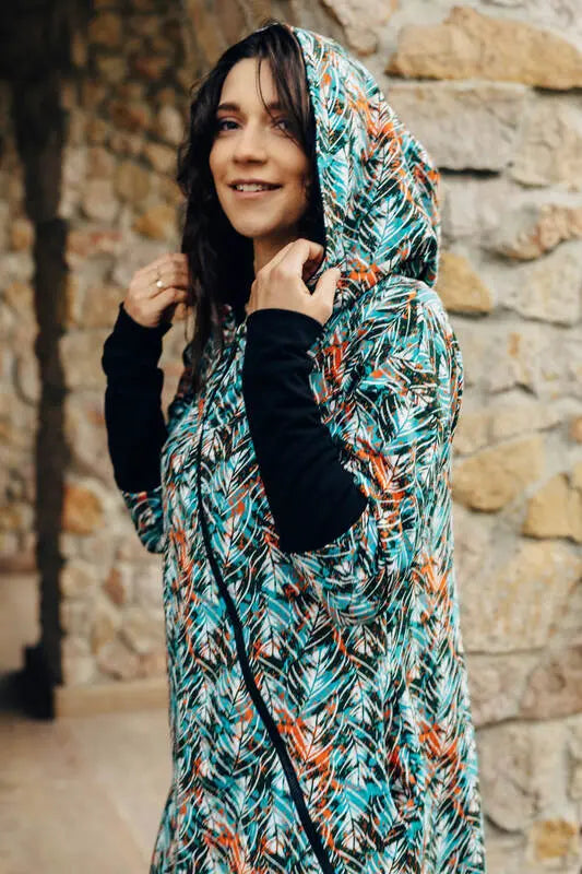 Asymmetrical Hoodie - Tropical Garden, 10% elastane, 3% polyester) (87% cotton) - Woven Baby XS   asymmetrical_hoodies    #