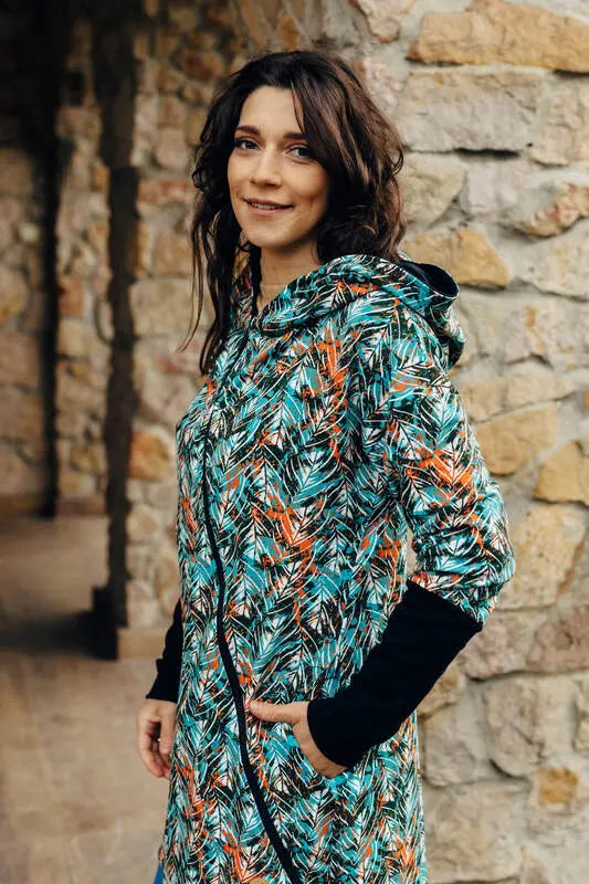 Asymmetrical Hoodie - Tropical Garden, 10% elastane, 3% polyester) (87% cotton) - Woven Baby XS   asymmetrical_hoodies    #