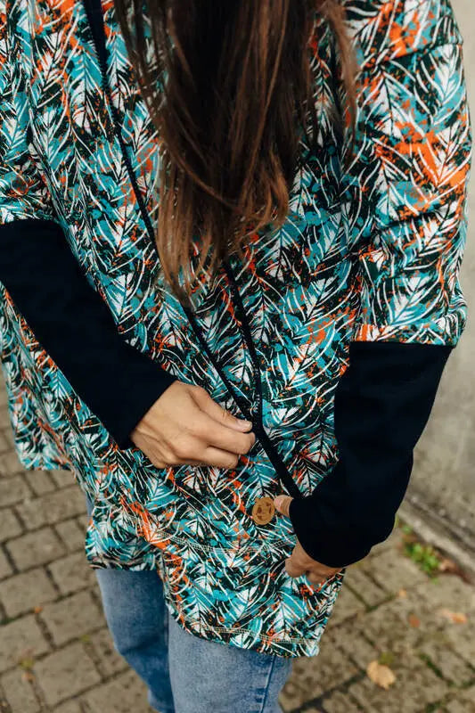 Asymmetrical Hoodie - Tropical Garden, 10% elastane, 3% polyester) (87% cotton) - Woven Baby XS   asymmetrical_hoodies    #