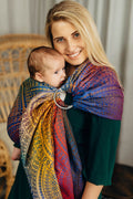 Ring Sling, Jacquard Weave (100% cotton), with gathered shoulder - PEACOCK'S TAIL - BOLERO - standard 1.8m
