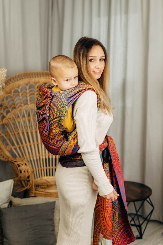 LennyHybrid Half Buckle Carrier, jacquard weave 100% cotton - PEACOCK’S TAIL - BOLERO