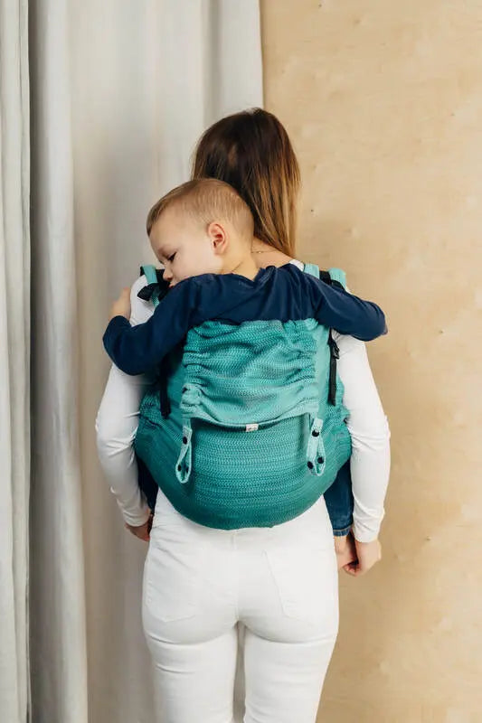 Lenny Buckle Onbuhimo PRO baby carrier, herringbone weave (100% cotton) - LITTLE HERRINGBONE OMBRE GREEN - Woven Baby Size - Preschool-Size - Standard-Size - Toddler   buckle_onbu_pro_carriers    #