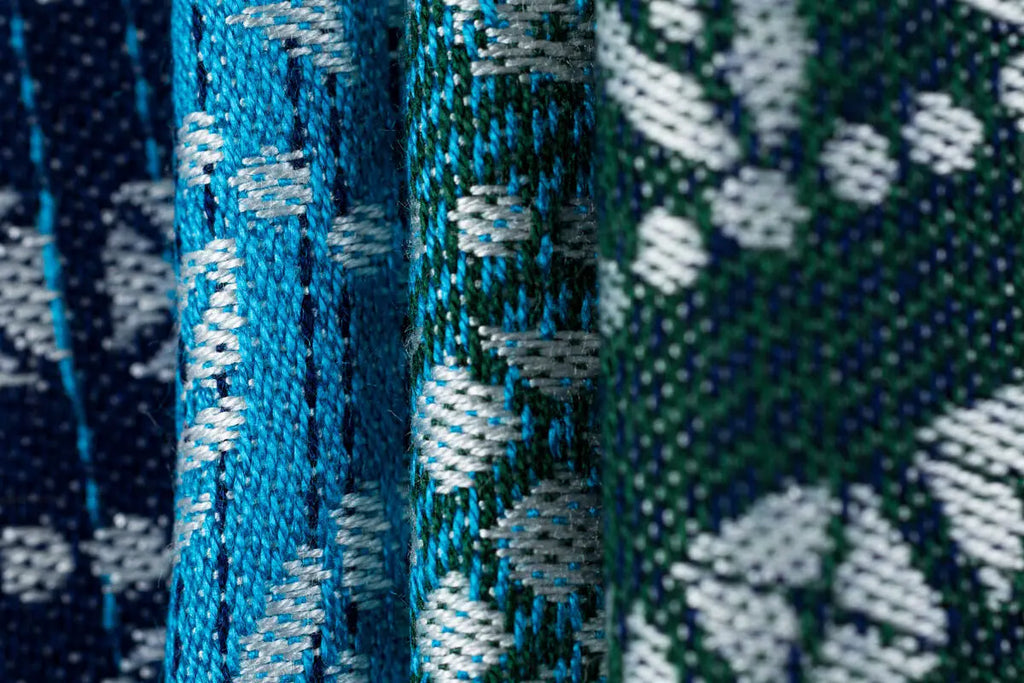 Baby Wrap, Jacquard Weave (100% bamboo viscose) - PEACOCK'S TAIL - SEA ANGEL - Woven Baby XS - 4   long_woven_wraps    #