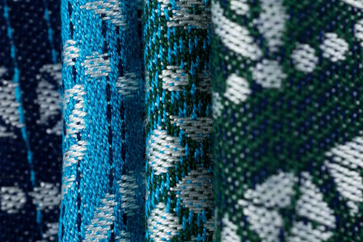 Baby Wrap, Jacquard Weave (100% bamboo viscose) - PEACOCK'S TAIL - SEA ANGEL - Woven Baby XS - 4   long_woven_wraps    #