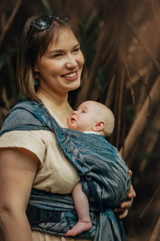 LennyHybrid Half Buckle Carrier, jacquard weave (54% cotton, 46% TENCEL™ Lyocell) - RAINFOREST - NOCTURNAL - Woven Baby Size - Standard   lenny_hybrid    #