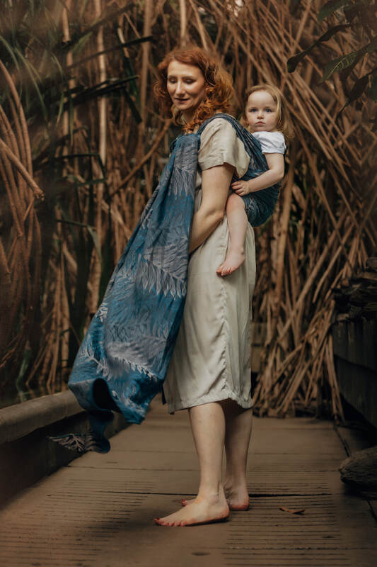 Baby Wrap, Jacquard Weave (54% cotton, 46% TENCEL™ Lyocell) - RAINFOREST - NOCTURNAL (grade B) - Woven Baby Size - M   long_woven_wraps    #