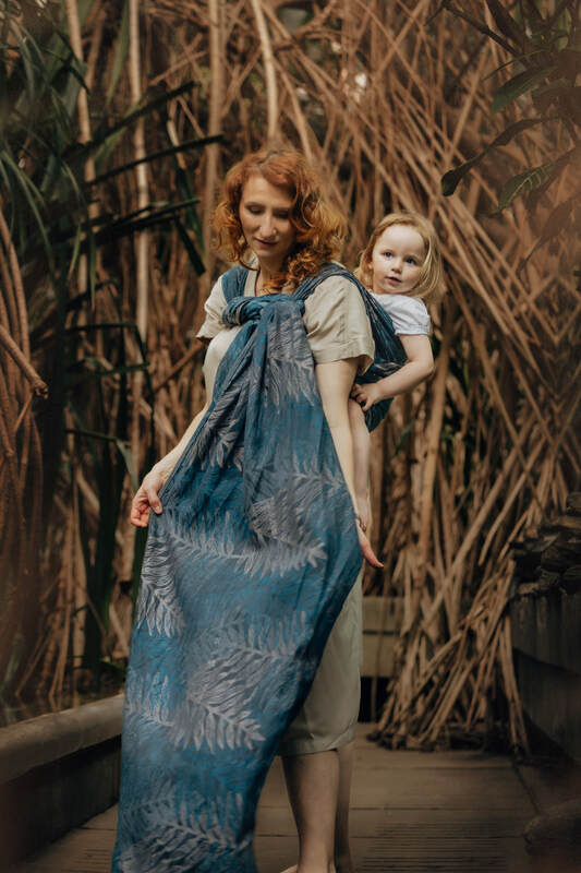 Baby Wrap, Jacquard Weave (54% cotton, 46% TENCEL™ Lyocell) - RAINFOREST - NOCTURNAL (grade B) - Woven Baby Size - M   long_woven_wraps    #