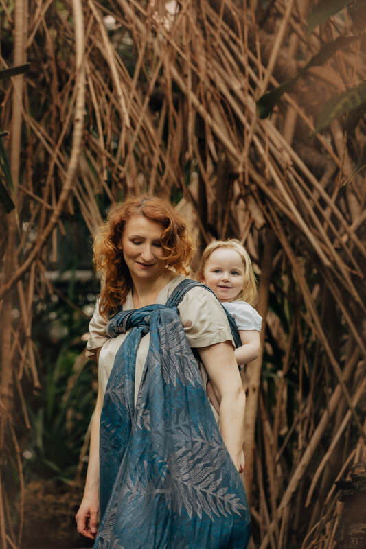 Baby Wrap, Jacquard Weave (54% cotton, 46% TENCEL™ Lyocell) - RAINFOREST - NOCTURNAL (grade B) - Woven Baby Size - M   long_woven_wraps    #