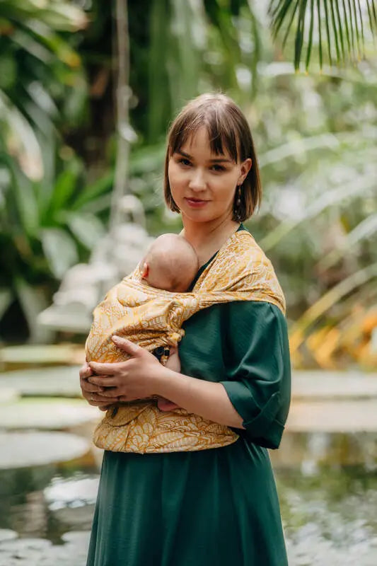 LennyHybrid Half Buckle Carrier, jacquard weave (100% bamboo viscose) - WILD SOUL - AURUM - Woven Baby Size - Standard   lenny_hybrid    #