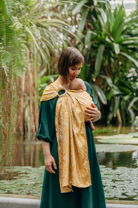 Ring Sling, Jacquard Weave (100% bamboo viscose), with gathered shoulder - WILD SOUL - AURUM - standard 1.8m